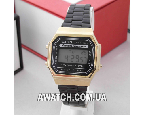 Унисекс кварцевые наручные часы Casio 1572 A168 / Касио на металлическом браслете черного цвета