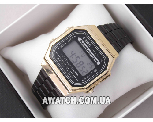 Унисекс кварцевые наручные часы Casio 1572 A168 / Касио на металлическом браслете черного цвета