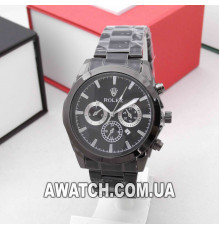 Мужские кварцевые наручные часы Rolex T169 / Ролекс на металлическом браслете черного цвета
