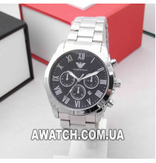 Мужские кварцевые наручные часы Emporio Armani T166 / Емпорио Армани на металлическом браслете серебряного цвета