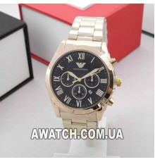 Мужские кварцевые наручные часы Emporio Armani T166 / Емпорио Армани на металлическом браслете золотого цвета